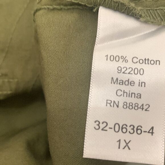 Woman Within Size 1X 💯 Cotton Army Green Fatigue Jacket  Adjustable Tie Waist - Picture 7 of 9